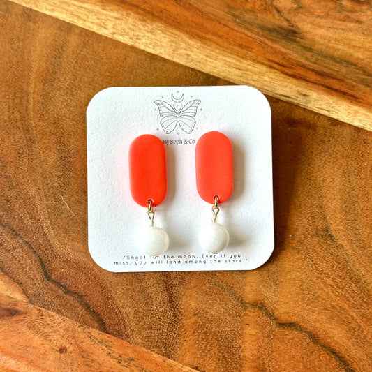 Oval Studs - Neon Coral